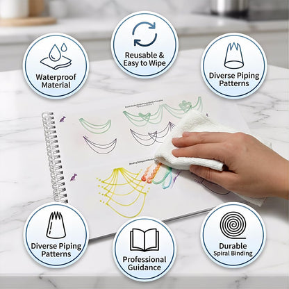 MDTARVF Upgraded Cake Practice Decorating Board with Adjustable Stand Thickened Waterproof, 23 Sheets Icing Piping Nozzles Practice Drawings Cake Decorating Kit Baking Supplies for Beginner Home Baker