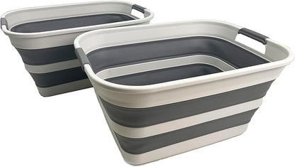 SAMMART Set of 2 Collapsible Plastic Laundry Basket