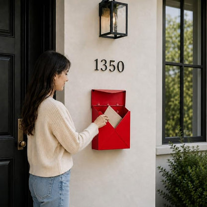 NACH Mailboxes for Outside Wall Mount, 10 x 10 x 4 inch Red Mail Boxes for House Outside, Waterproof Mailboxes for Outside - Chicago Style Mail Box