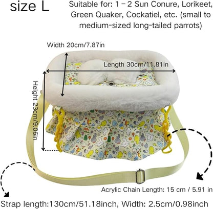 2 in 1 Warm Bird Carrier Bag, Bird Hammock Bed for Cage, Winter Travel Bag, Portable Parrot Outing Bag for Lovebird, Budgie, Conure, Quaker, Small Medium Birds (Pink,Large)