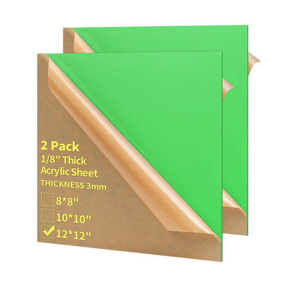 Gdhwxcl 1/8 Thick 12 x 12 inch Acrylic Sheets - 2 Pack Plexiglass Sheets for Creative DIY Projects Laser Cutting Engraving UV Printed Signs Crafts Badges (2, Light Green, 12 x 12 inch)