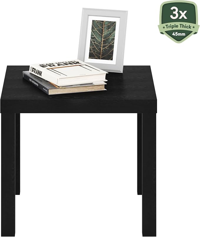 Furinno Classic Side Table, Square Modern End Table with 1.8 Thick Tabletop, Simple Night Stand, Bedside Table, Toolless Assembly, for Living Room, Bedroom, Classic Black