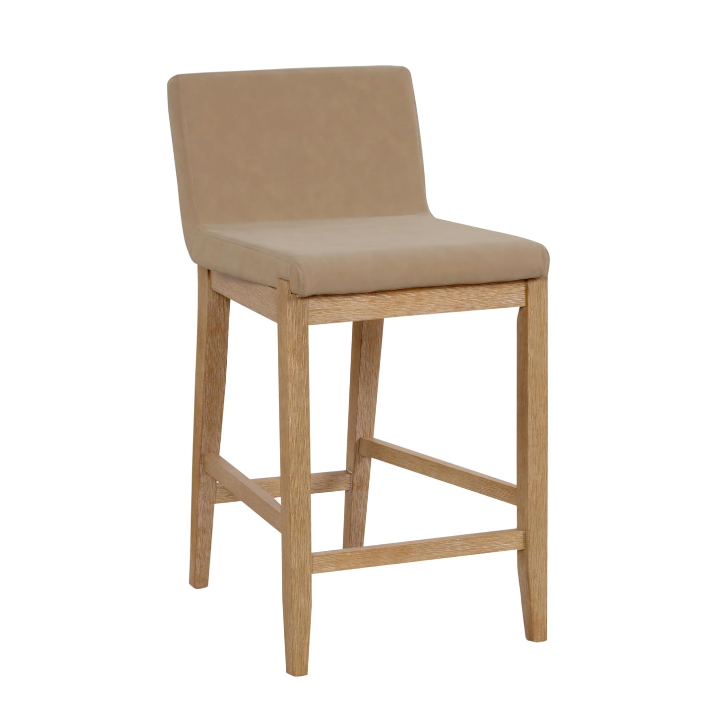 Nathan James Gracie Modern Counter Height Bar Stool with Back, Counter Stool Upholstered Chair with PU Leather and Brushed Wooden Legs, Light Brown