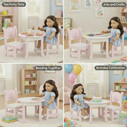 Emily Rose 18 Inch Doll Dining Table and 2 Chairs Set - Floral Collection