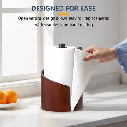 Paper Towel Holder Countertop with Wood Round Base and Iron Holder,Holds Mega Roll,Holder Stand for Kitchen Roll Organize,Wooden Paper Towel Holder for Kitchen Dining Table Home Decor