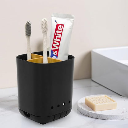 Toothbrush Holder with Bamboo Divider, Detachable