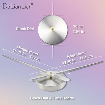 DaLianLian DIY Wall Clock Large Frameless 3D Clock Mirror Effect Classical Roman Numerals Wall Sticker Metal Hands Silent Quartz Movement Decor for Living Room, Bedroom, Office (Silver)