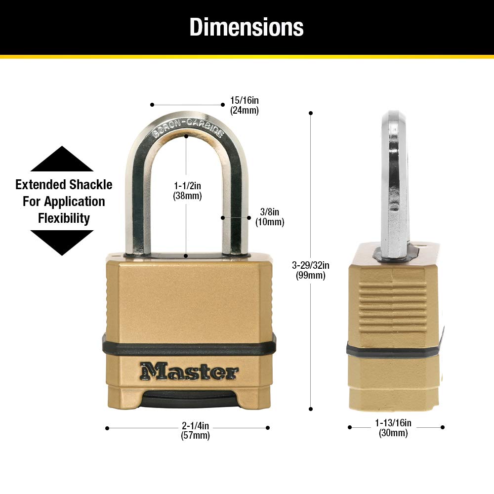 Master Lock Combination Lock, Heavy Duty Weatherproof Padlock, Resettable for Outdoor Use, Brass Finish, M175XDLF