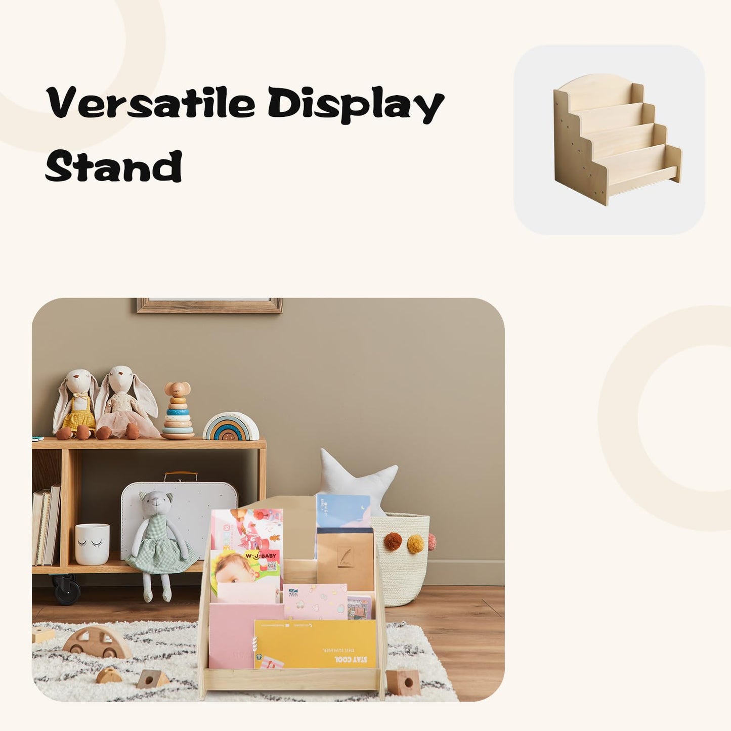 ZHIYUEJING 4-Tier Wooden Greeting Card Display Stand, Sticker Card Display Stand & Postcard Holder,Greeting Card Organizer,Retail Counter Rack for Brochures, Photos, &Stationery