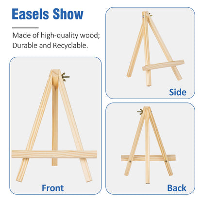 Falling in Art 12 Pack Mini Wooden Display Easels, 10 Inch Tripod Painting Easel Stand, Portable Art Canvas Holder for Photos, Prints and Signs