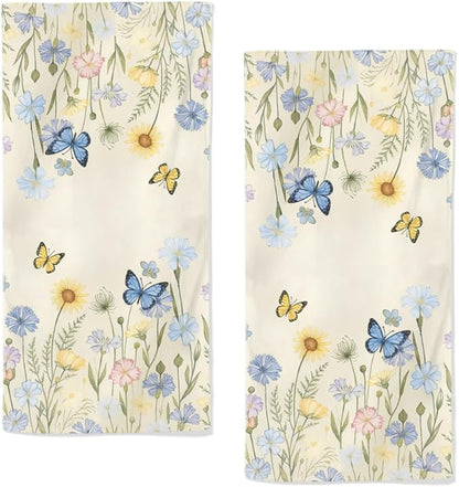 Watercolor Floral Hand Towels, 2 Packs 28.7X 13.7 Inch Spring Summer Bathroom