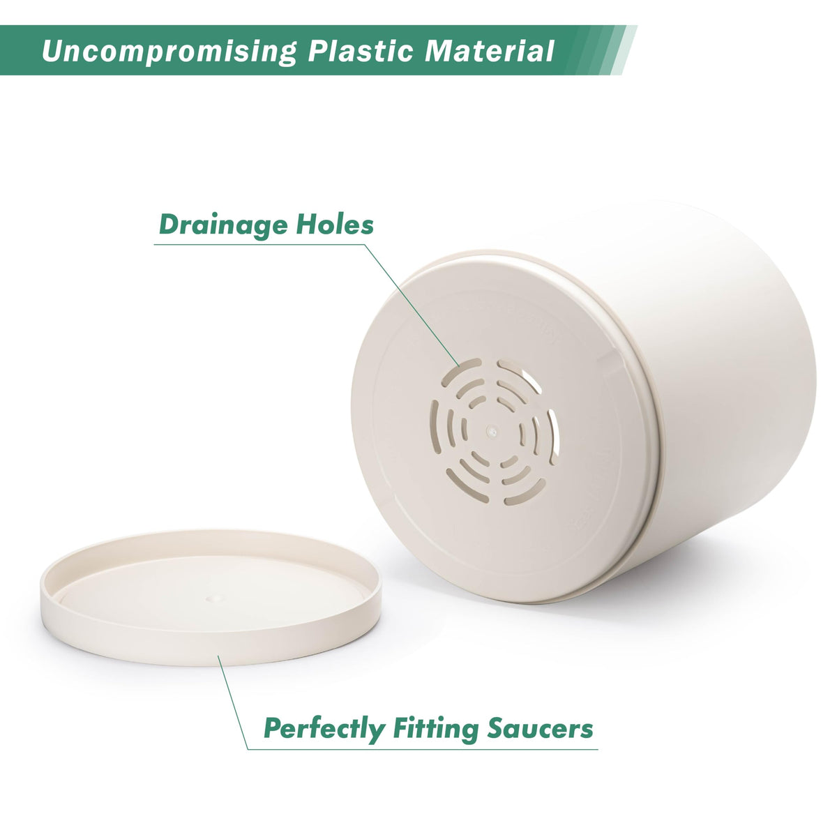 D'vine Dev 14 Inch Plastic Planter Pots for Plant Pot with Drainage Hole and Seamless Saucers, Oatmeal, 74-X-H-4
