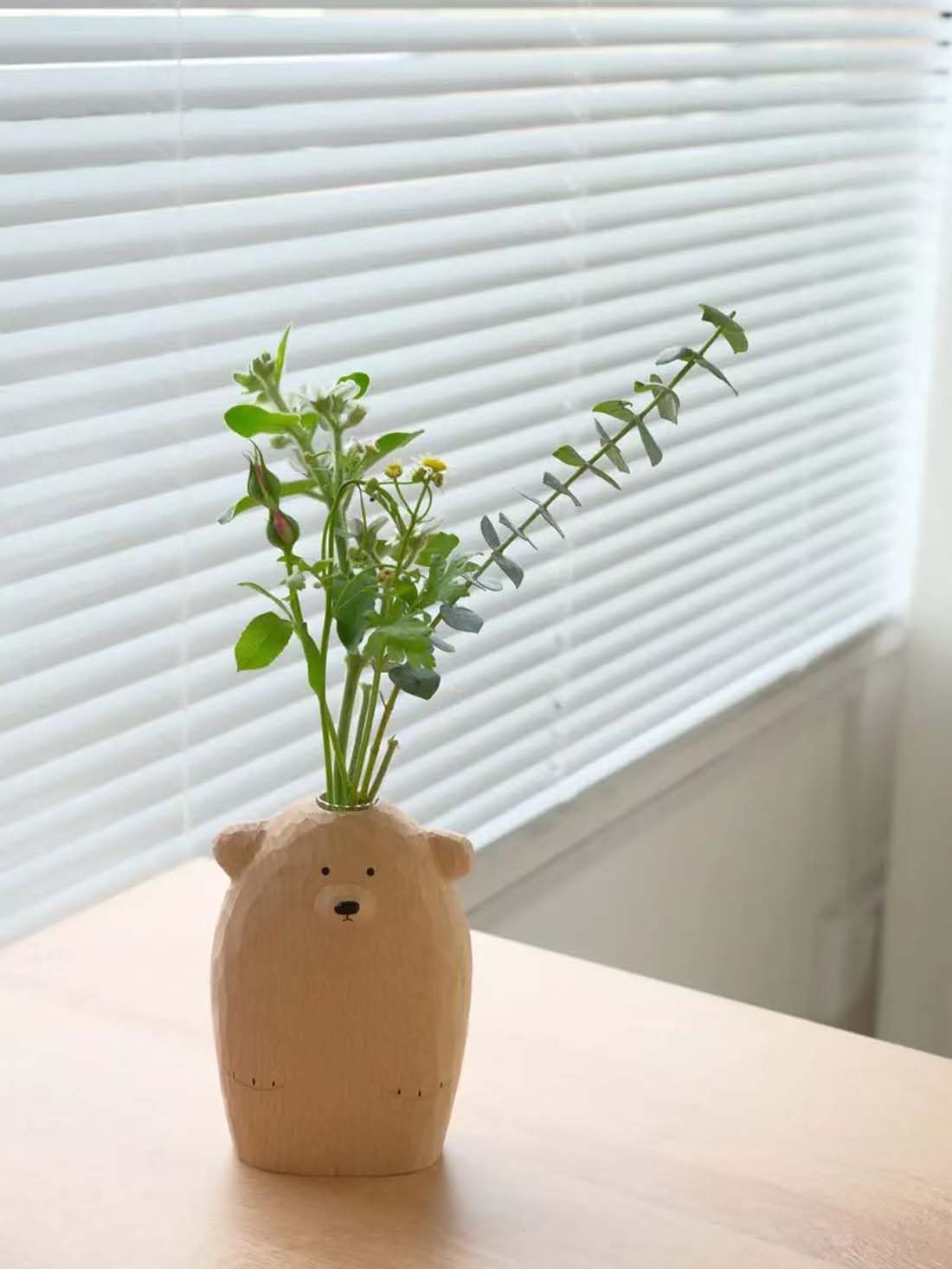 Eyepkildly Handmade Wooden Bear Vase, Solid Wood Bear Statue Vase，Modern Shelf Decor Accents，Cute Bear Decoration Vase,Decorative Solid Wood Handmade Vase，Worth Collecting. (Bear)