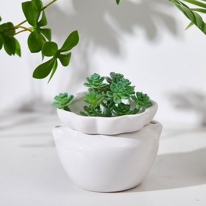 Sunnychicc 4 Set 4 Inch African Violet Pots Self Watering White Ceramic Planter Highly Absorbent Inner Planter Pot for Indoor Plants Plant Lovers Ideal Plant Pot Thriving Plant Flower Maintenance