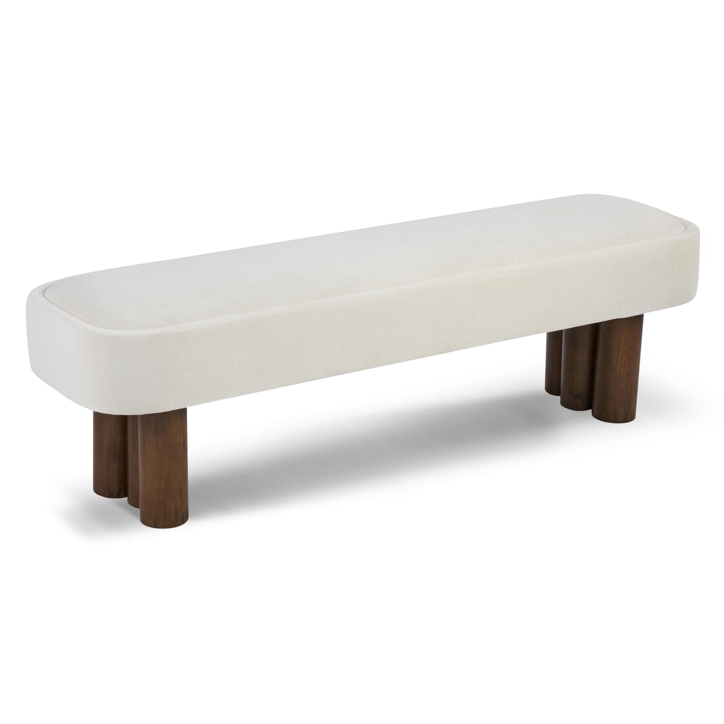 Christopher Knight Home Damas 60.04" Fabric Upholstered Dining Bench, Wooden Entryway Bench, Long Sofa Footstool for Living Room, Bedroom End of Bed Bench, Milky White+Walnut