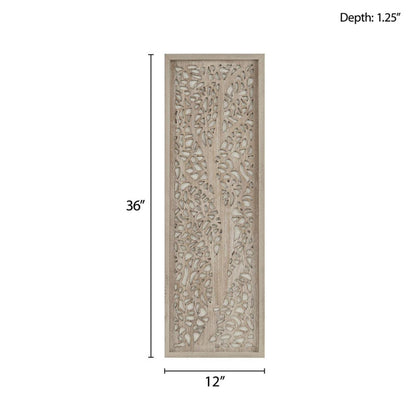 Madison Park Laurel Wall Art - Laser Cut Carved Botanical Tree Branches, Genuine Fir Wooden Framed, Rustic Finish - Modern Farmhouse Décor for Living Room, Ready to Hang Panel, 12 x 36", Grey