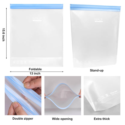 SPLF 10 Pack Stand-Up Reusable Food Storage Bags Dishwasher Safe, BPA Free Reusable Freezer Bags, Extra Thick Leakproof for Meal Prep, Sandwich, Bread, Veggies - 3 Gallon 4 Quart 3 Snack