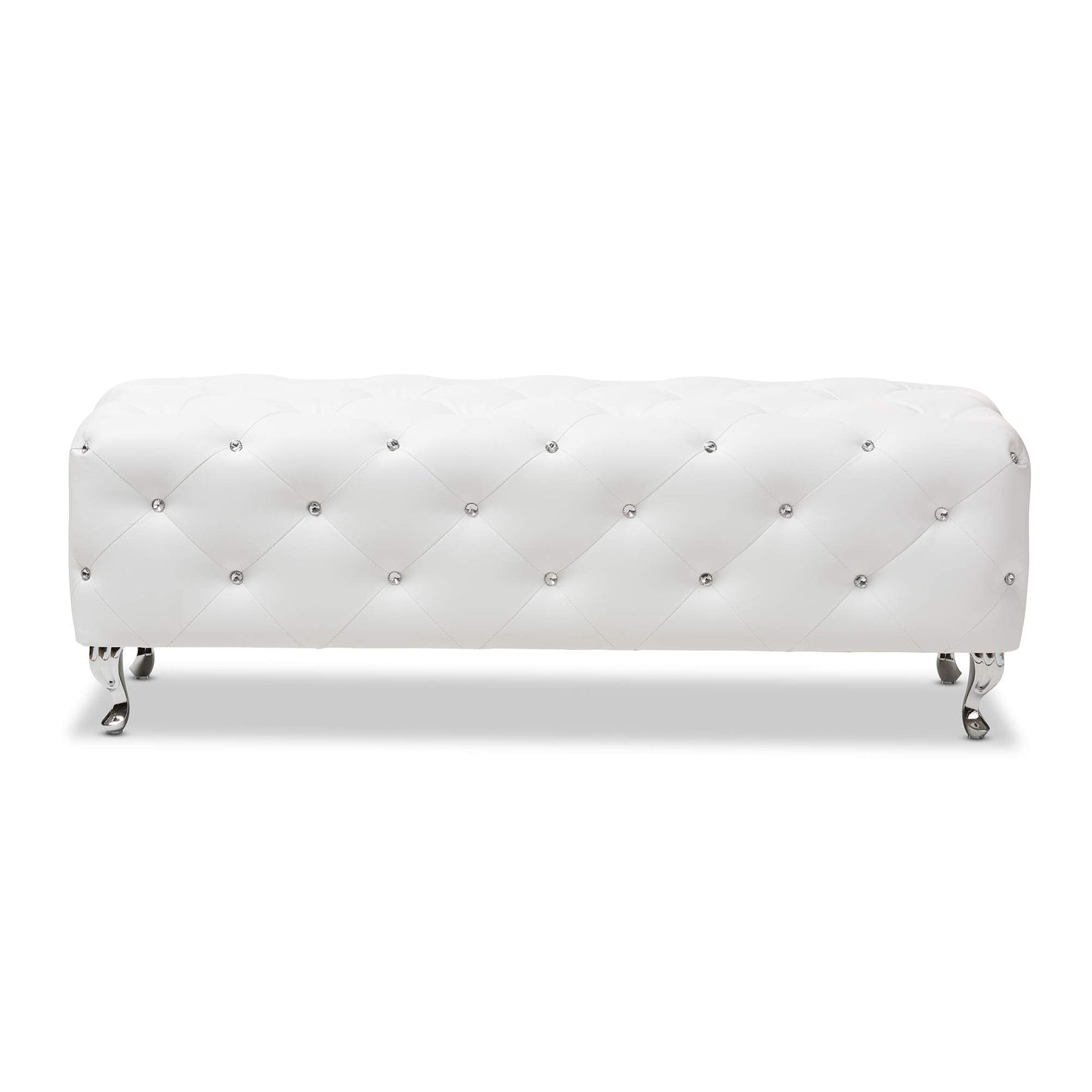 Baxton Studio Stella Crystal Tufted Modern Bench, White (54"x19"x19.5") Siskal Modern Cube Ottoman, White, Set of 2