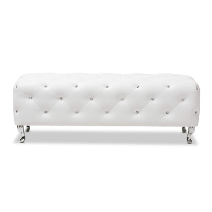 Baxton Studio Stella Crystal Tufted Modern Bench, White (54"x19"x19.5") Siskal Modern Cube Ottoman, White, Set of 2