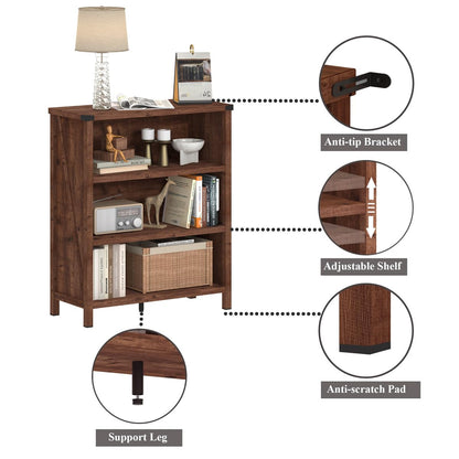 BON AUGURE Rustic Short Bookshelf, 3 Shelf Bookcase, Small Wood Low Book Cases/Shelves, Farmhouse Storage Tier Book Shelves for Home Office, Living Room, Small Space (Rustic Oak)