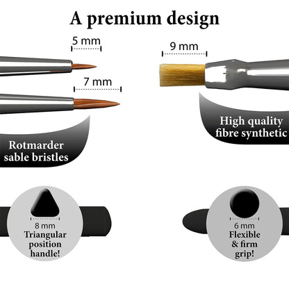 The Army Painter Gamemaster Character Brush Set - Precise Detail Brush Set Include 1 Small Detail Brush, 1 Monstrous Brush, 1 Drybrush Fine Detail Paint Brush, Small Paint Brush for Miniature Painting