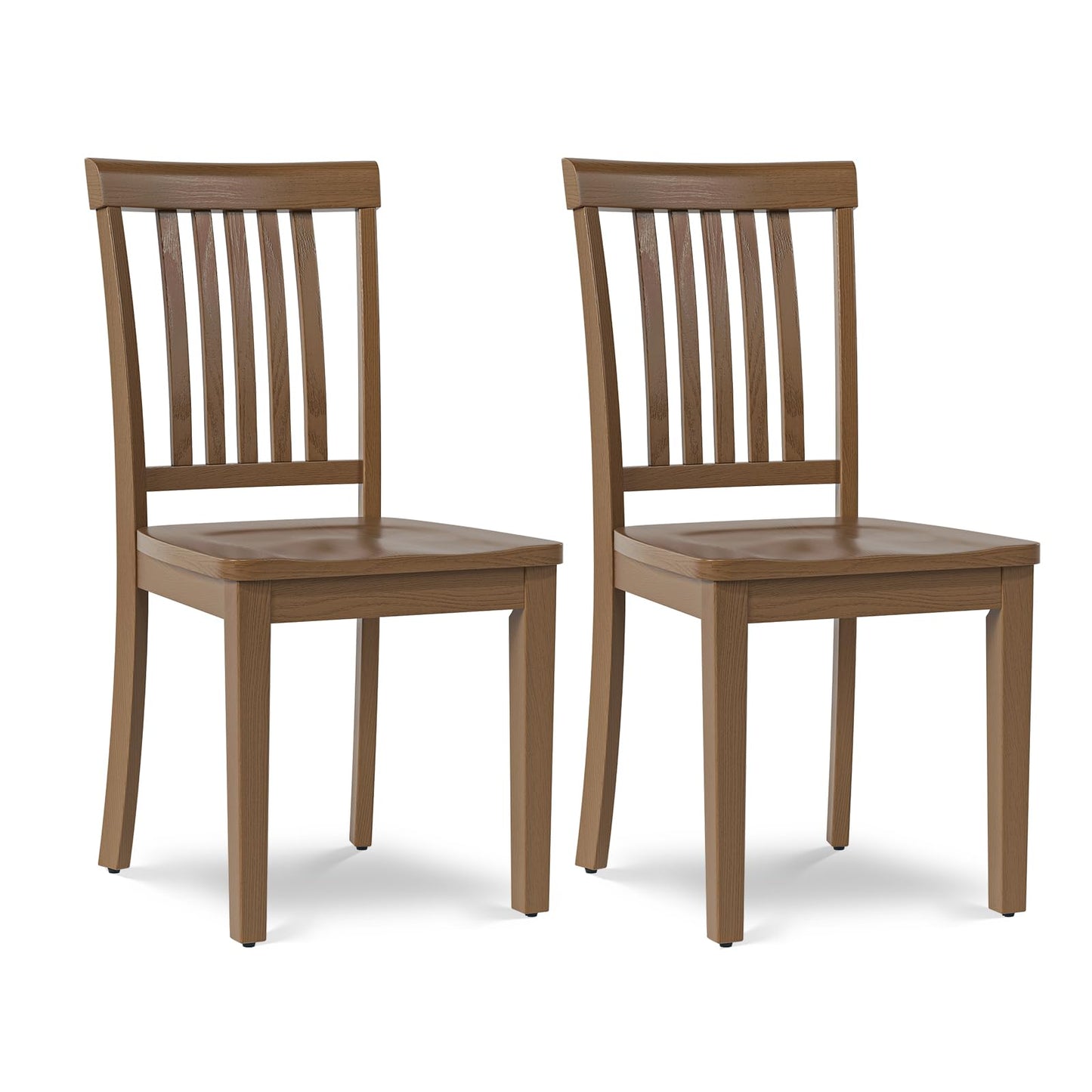COLAMY Wooden Dining Chairs Set of 2, Solid Rubberwood Kitchen & Dining Room Chairs, Farmhouse Rustic Side Chairs for Dining Table, Anti-Slip Protection, Classic Windsor Style Seating, Oak Light Brown