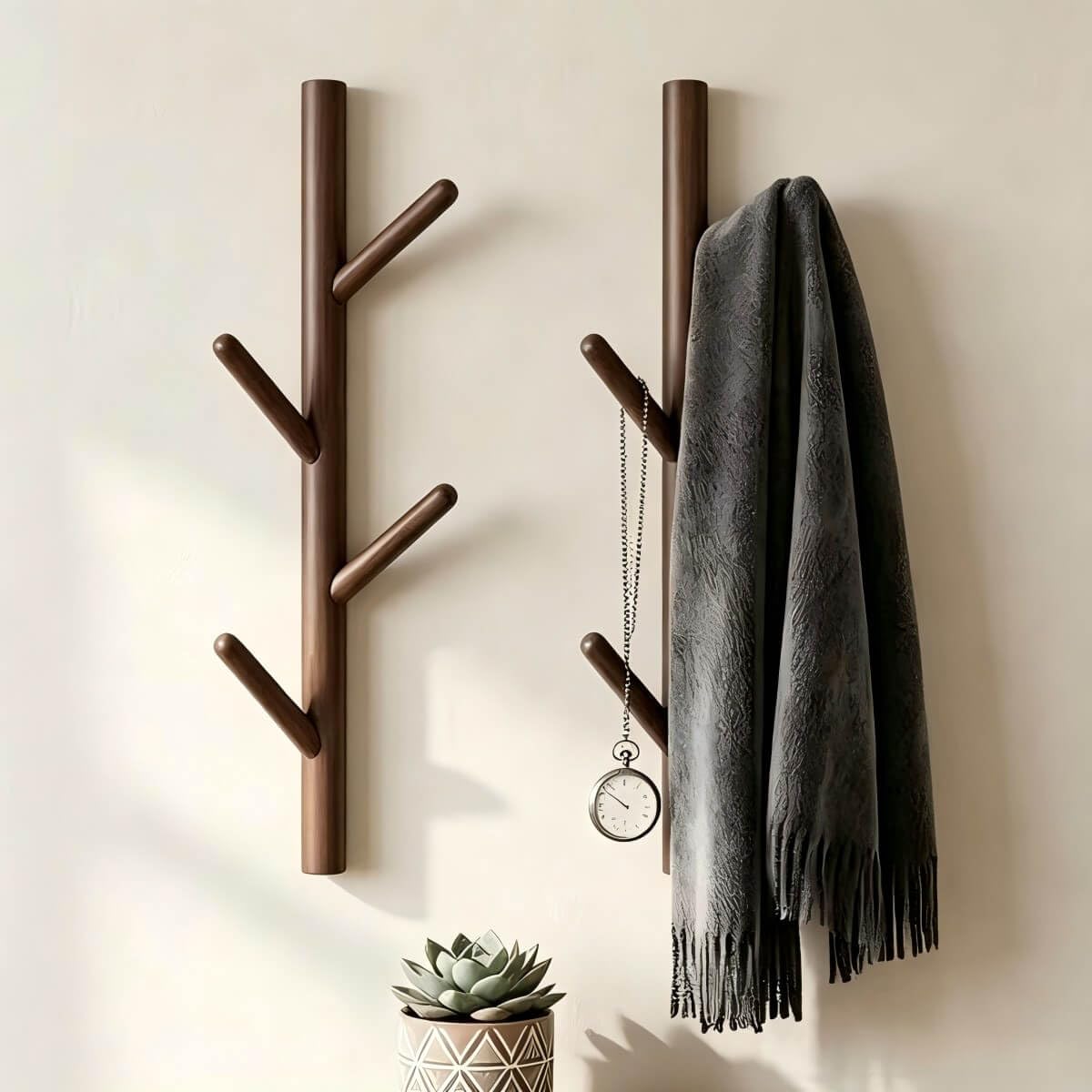 VAWNKUKN Tree-Shaped Wall Mounted Coat Rack (2-Pack) Vertical Hat Rack for Wall, Space-Saving Coat Rack Wall Mount for Entryway, Bedroom, Clothes Rack Wall Mount (Dark Brown)