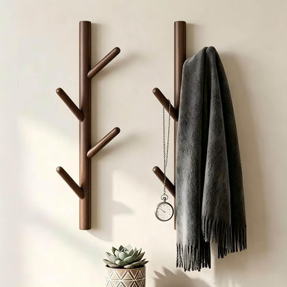 VAWNKUKN Tree-Shaped Wall Mounted Coat Rack (2-Pack) Vertical Hat Rack for Wall, Space-Saving Coat Rack Wall Mount for Entryway, Bedroom, Clothes Rack Wall Mount (Dark Brown)