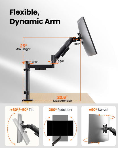 ErGear Vertical Dual Monitor Stand, Stacked Monitor Mount for 13-32″ Screens, Up to 19.8 lbs per Arm, Enhanced Stability with Integrated C-Clamp, Upgraded Cable Management, VESA 75x75/100x100mm, Black
