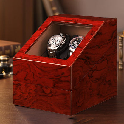 Mineesi Watch Winder Box for Automatic Watches, 2-Watch Winder with Quiet Motor, Handcrafted Piano-Finish Wooden Watch Winder Spinner Box with 2 Storage Case for Men's & Women's Watches (Tawny Brown)