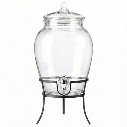 Style Setter Beverage Dispenser Cold Drink Dispenser Glass Jug, Metal Stand & Leak-Proof Acrylic Spigot Great for Parties, Weddings & More (With Metal Rack)
