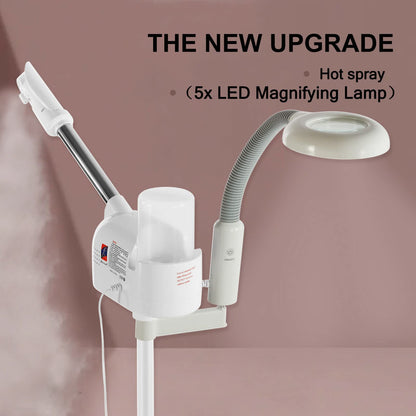 Professional 3 in 1 Facial Steamer Upgrade Esthetician Steamer with hot & Cold Nozzle 5X LED Magnifying Lamp Beauty Salon Spa