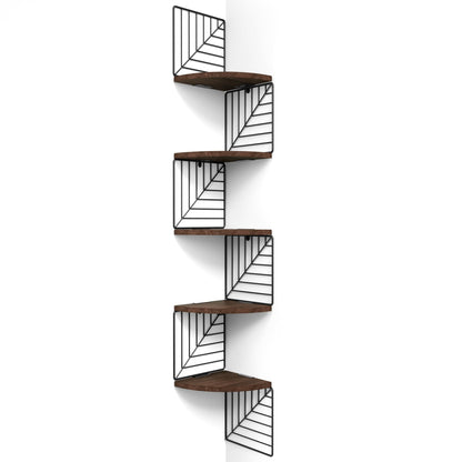 Love-KANKEI Corner Shelf Wall Mount of 5 Tier, Rustic Wood Floating Shelves Wall Shelves for Bedroom Living Room Bathroom Kitchen Office and More Dark Walnut