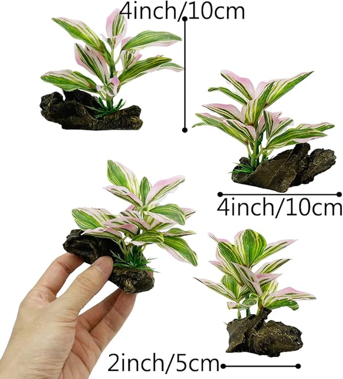 Fish Tank Decorations Aquarium Decor Ornaments Betta Pink Leaf pad Hammock Artifical Driftwood Goldfish Bowl Accessories (Light Pink Set)