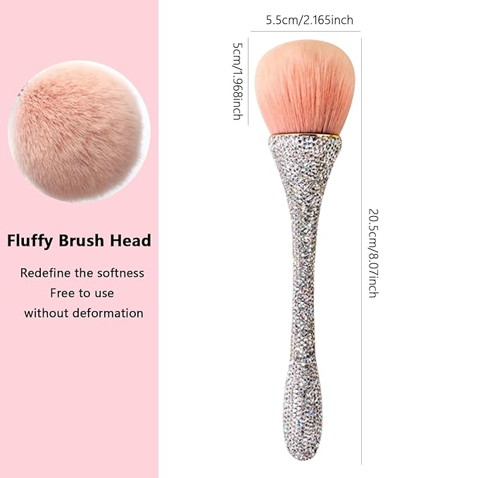 WOKOTO 1pcs White Shiny Rhinestone Nail Art Dust Brushes