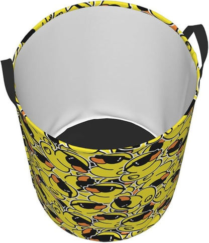 Cute Rubber Ducks With Funny Sunglasses Laundry Hamper Bag With Waterproof Liner