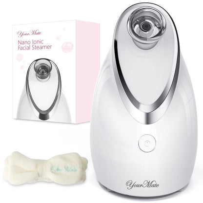 YourMate Facial Steamer Nano Ionic Face Steamer, Adjustable Nozzle with Aromatherapy Warm Mist for Sinuses Moisturizing Humidifier Unclogs Pores, Homeuse Vaporizador Facial (White)