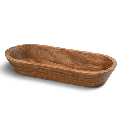 Mie Creations 16.5'' Large Wooden Dough Bowl for Decor, Farmhouse Decorative Centerpiece Oval Dough Bowls for Table | Handmade Long Acacia Wood Bowl, Rustic Thanksgiving Christmas Dining Decorations