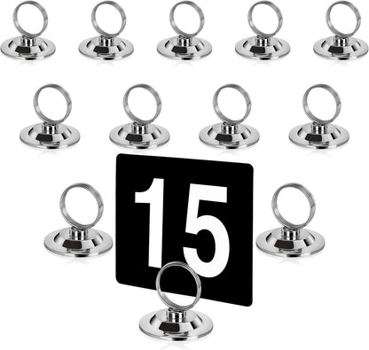 New Star Foodservice Ring-Clip Table Number Holder / Place Card Stand, 1.5 Inch, Silver, Set of 12