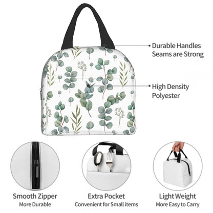 Giwawa Eucalyptus Leaves Lunch Bag Green Leaf Insulated Durable Handbag Portable Cooler Organizer Lunch Box for Work Office Travel Picnic