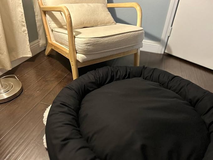 Organic Cotton Canvas Dog Bed: Removable Cover, Natural Fill - Made in USA (Black, Medium 28" x 8" inches)