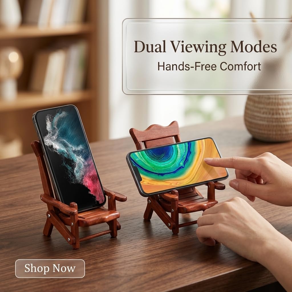 NIYOEHH Miniature Wooden Chair Phone Stand, Foldable Desktop Holder, Creative Universal Cell Phone Support, Wood Material