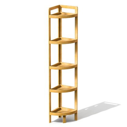 2026 New Bamboo Standing Shelf, 5 Tier Corner Shelf Stand, Free-Standing Shelf Units, Triangular Curved Corner Shelf Stand for Space-Saaving Display Ideal for Bathroom/Kitchen/Living Room Storage
