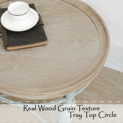 TIMBERMAVEN Rustic Farmhouse Round End Table, French Country Vintage Side Table,φ20.1'' x 23.6''H Rustic Solid Wood with Vintage Iron Legs, for Living Room, Bedroom, Small Spaces,Nature White