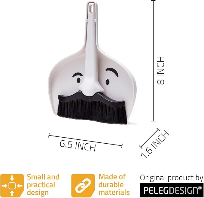 Peleg Design Dustache Small Dustpan and Brush Set, Mini Broom and Dustpan Set