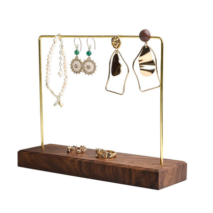 GemeShou Walnut Earring holder for selling, Brass earring stands and displays for show, Wood Jewelry Storage hanging shelf for Girl Woman【Walnut U Shelf Height 5.91"-Small】