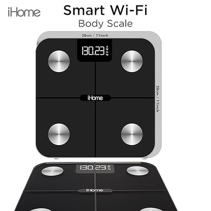 iHome Digital WiFi Smart Scale for Body Weight, Weight Scale, Including BMI, Body Fat, Muscle Mass, Batteries Included (Black Smart WiFi)