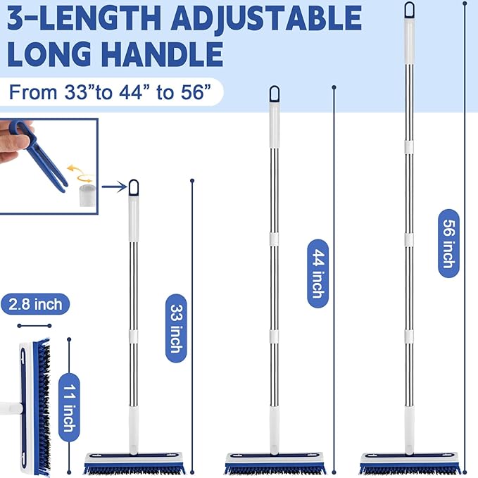 4-in-1 Floor Scrub Brush with Long Handle V-Shaped Crevice Brush Floor Scrubber