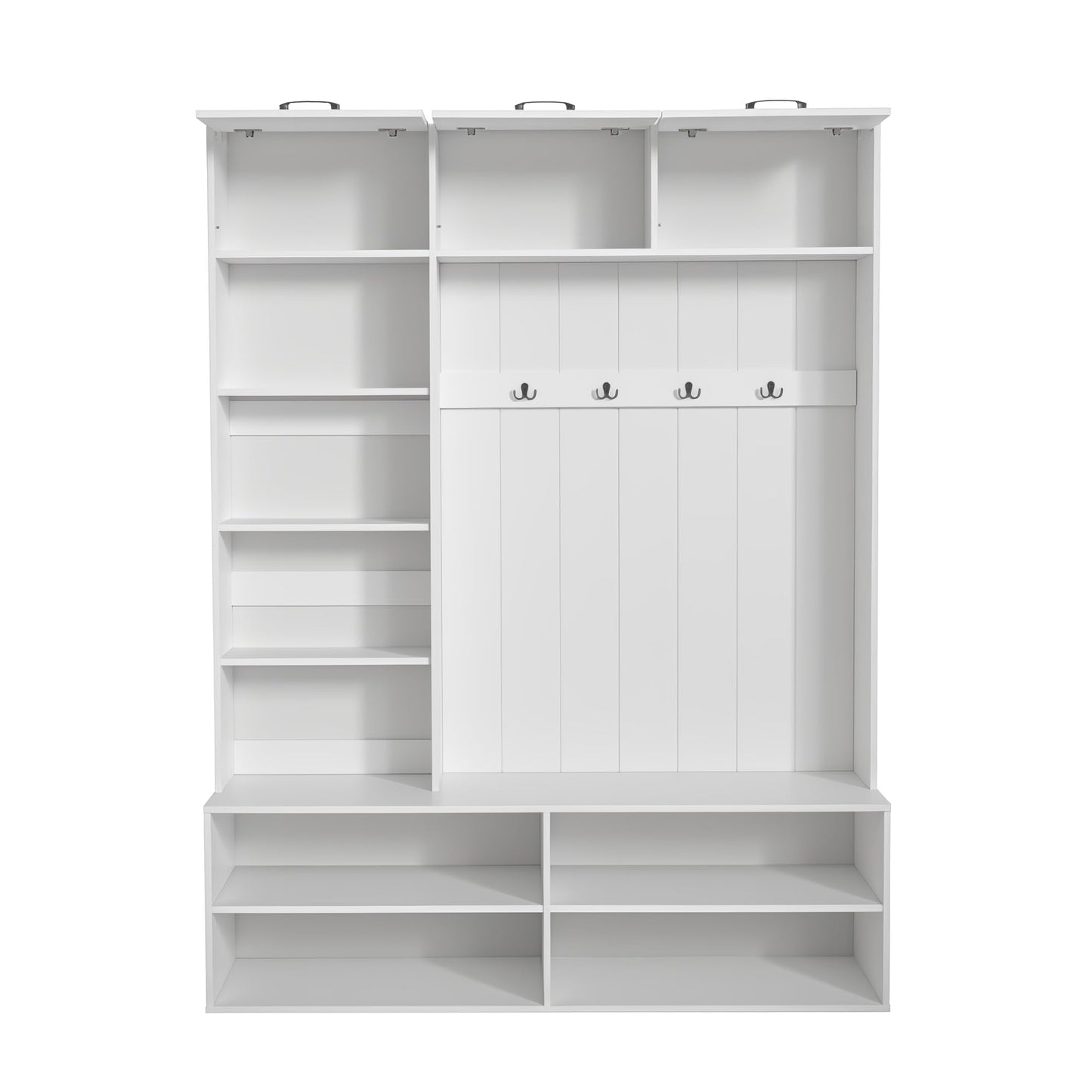 5-in-1 Hall Tree with Bench, Entryway Storage Organizer Cabinet, White