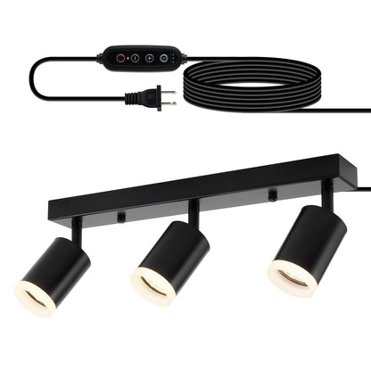 Bojim Plug in Ceiling Track Lighting with 14.3ft Power Cord for Kitchen, Dimmable LED Spotlight Wall Mounted for Sala, Black 3 Lights Fixture Removable Cup for Bedroom Farmhouse Studio, GU10 No Bulb
